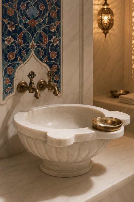 جرن حمام تركي رخامي بحواف جانبية