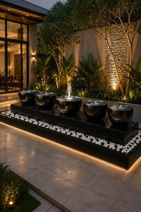نافورة خماسية بأحواض سوداء فاخرة