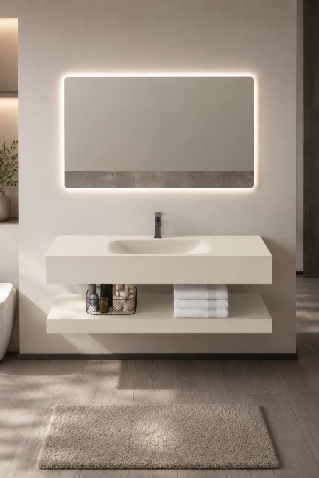 مغسلة أكريليك عضم معلّقة مع مرآة LED