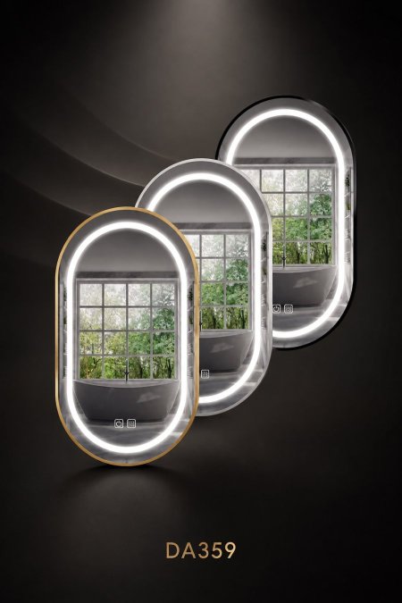 مرآة LED بيضاوية بإطار أنيق