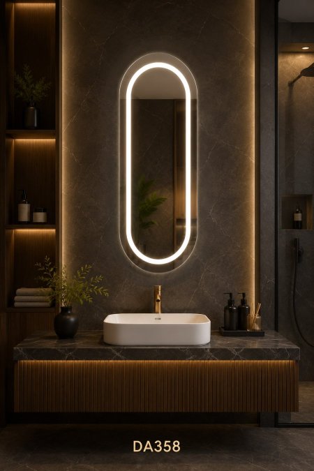 مرآة LED طولية بتصميم بيضاوي نحيف