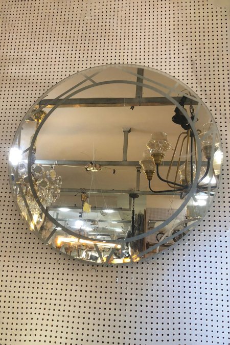 مراية دائرية بزجاج محفور ديكوري