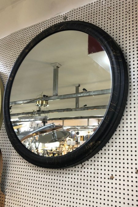 مراية دائرية بإطار أسود رخامي مع عروق ذهبية