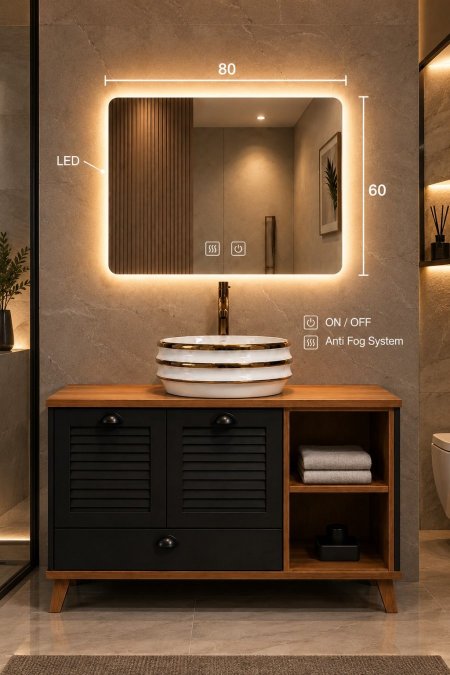 مرآة حمام LED مقاس 80×60 سم – Anti Fog