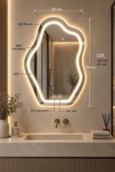 مرآة حمام عضوية LED مع Anti-Fog ولمس