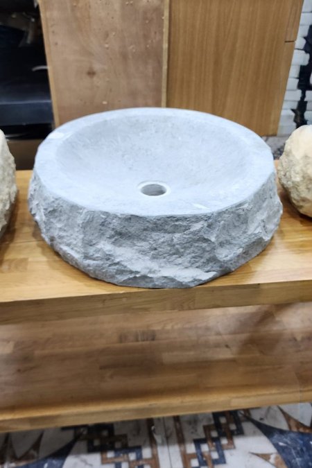حوض مغسلة من الحجر الطبيعي الرمادي