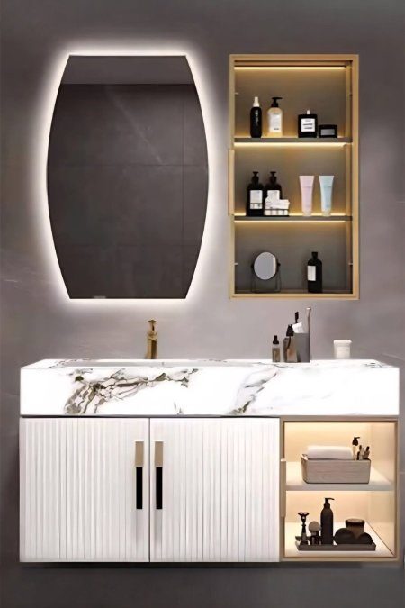 طقم مغسلة "ماربل وايت" - فخامة رخامية عصرية