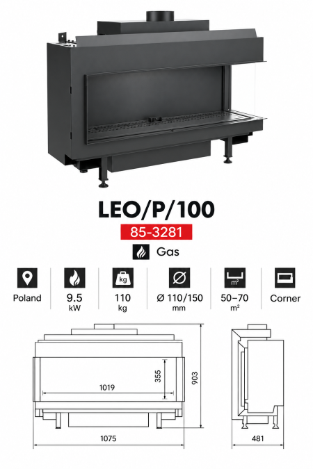 مدفأة غاز زاوية LEO/P/100 – 85-3281 – صناعة بولندية