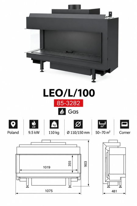 مدفأة غاز زاوية LEO/L/100 – 85-3282 – صناعة بولندية