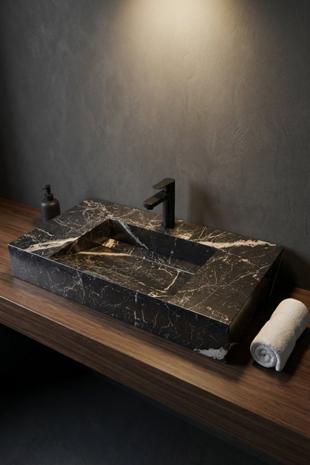 مغسلة رخام أسود فاخرة – تصميم مستطيل مودرن