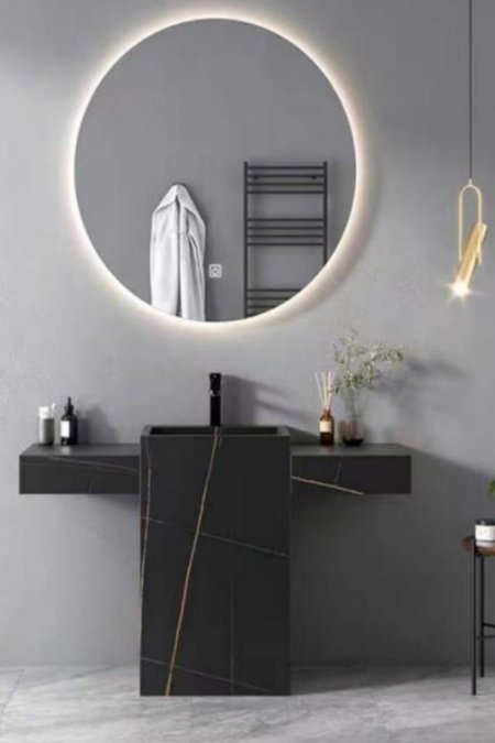 مغسلة رخام سوداء فاخرة  ستاند مودرن مع أذرع جانبية