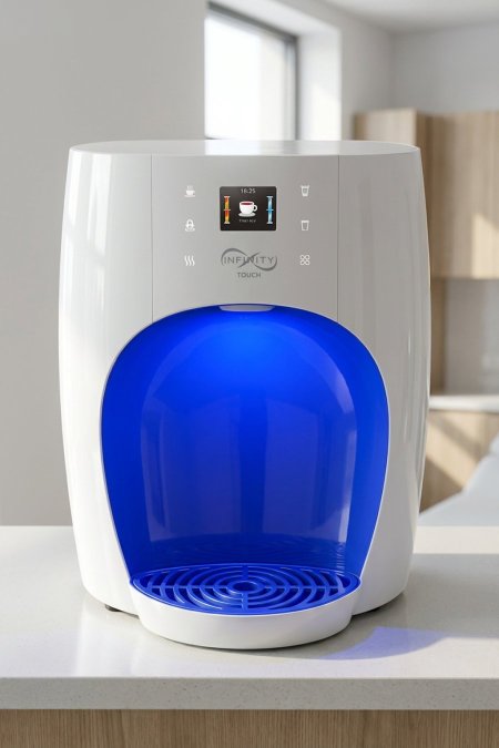 كولر مياه مكتبي أبيض بإضاءة LED زرقاء – Infinity Touch حار وبارد