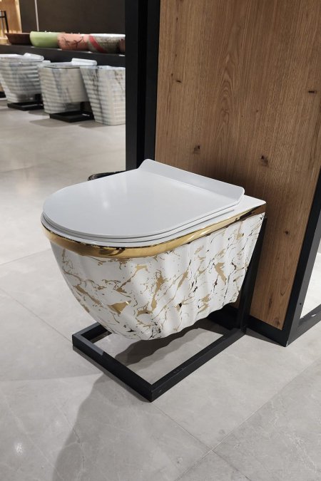 مرحاض تعليق فاخر – نقشة رخامية ذهبية