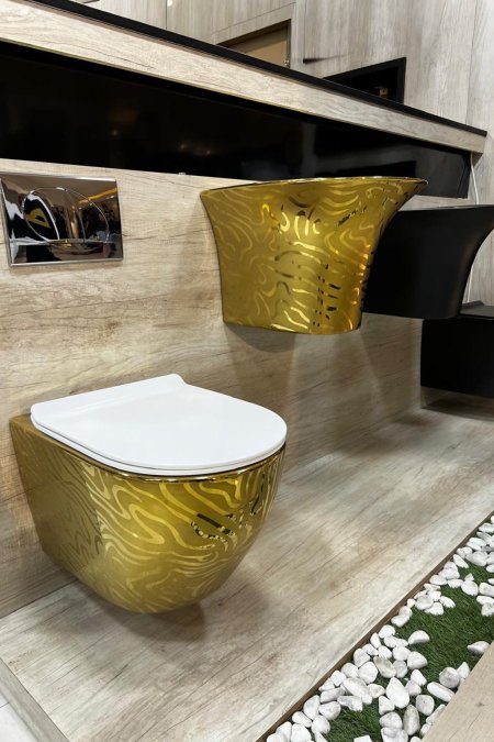 مرحاض تعليق – تشطيب ذهبي محفور فاخر