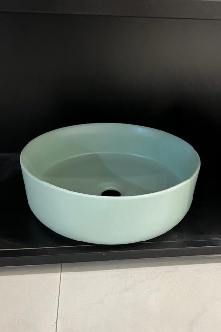 حوض مغسلة دائري أخضر نعناعي مطفي – موديل فْرِش