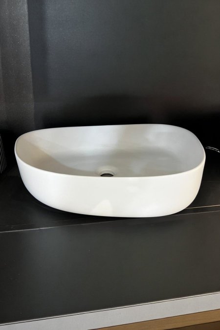 حوض مغسلة بيضاوي أبيض مطفي – موديل سوفت