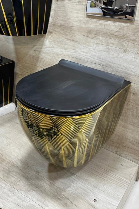 مرحاض تعليق – نقشة ذهبية هندسية فاخرة