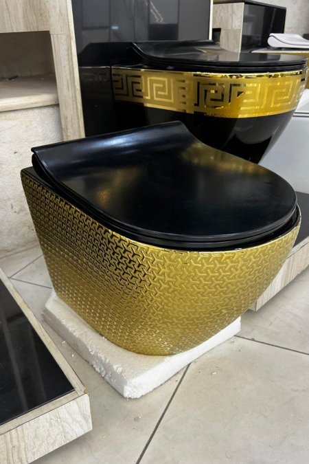 مرحاض تعليق – نقشة ذهبية منسوجة (Weave Pattern)