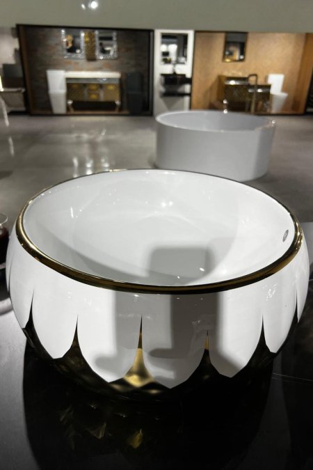 حوض مغسلة دائري أبيض ذهبي – موديل بتال وايت