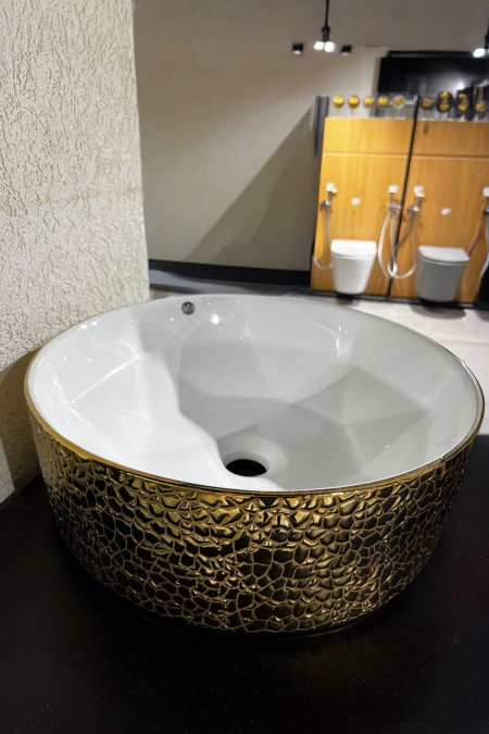 حوض مغسلة دائري أبيض ذهبي – موديل بروستيج ميكس