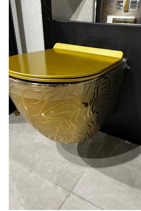 مرحاض تعليق فاخر ذهبي منقوش – تصميم تموجات فنية