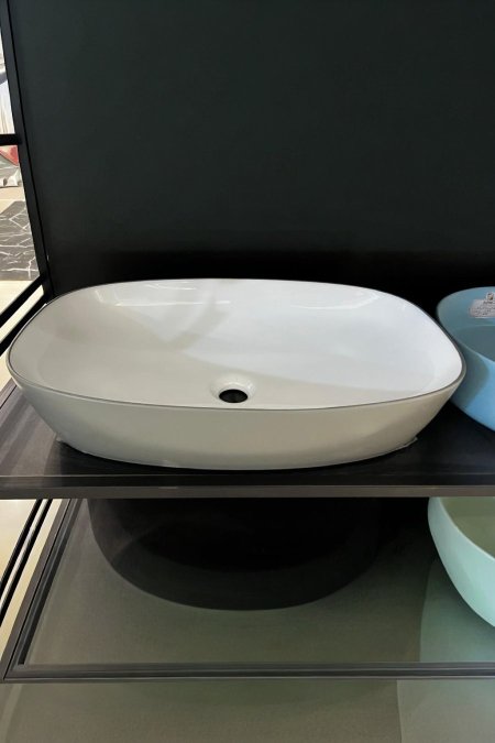 حوض مغسلة مستطيل ناعم – أبيض كلاسيك