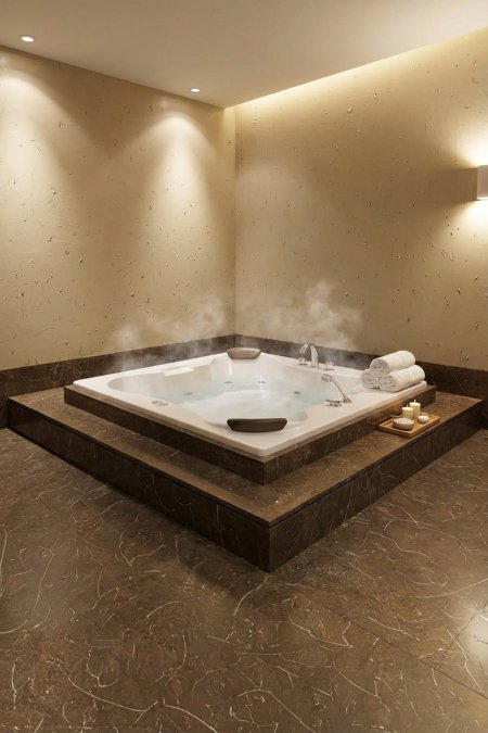 جاكوزي أرضي مربّع فاخر مع مساند رأس مزدوجة