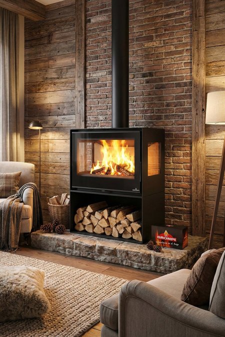 صوبة حطب زجاج 3 جهات مع مخزن حطب سفلي