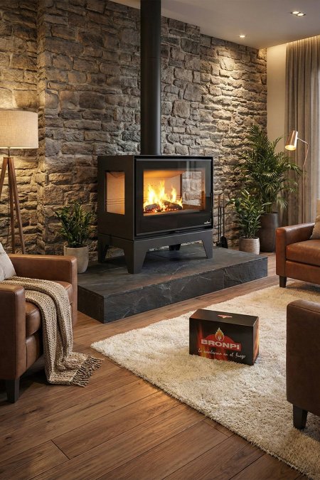 صوبة حطب زجاج بانورامي على قاعدة حجرية فاخرة