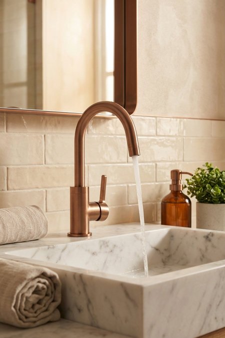 حنفية مغسلة بقوس عالي – لون نحاسي / روز جولد