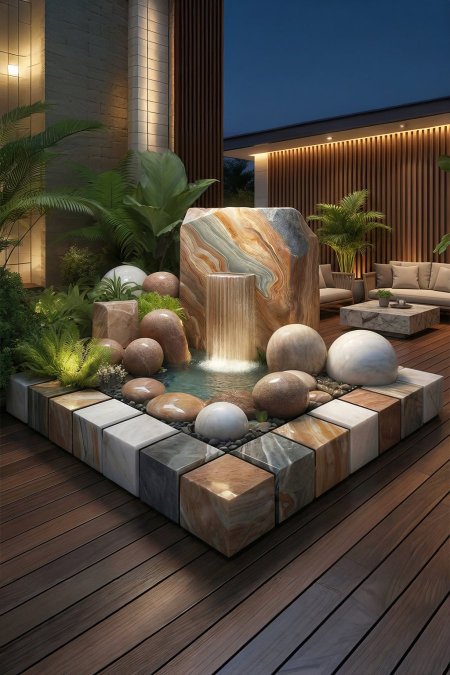 نافورة حجرية مودرن بكتلة رخام – Stone Aura