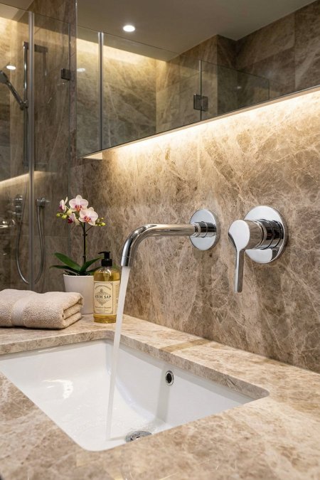 حنفية مغسلة حائطية – لون كروم فضّي