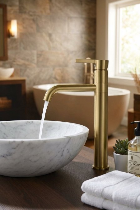 حنفية مغسلة عالية – لون ذهبي مطفي