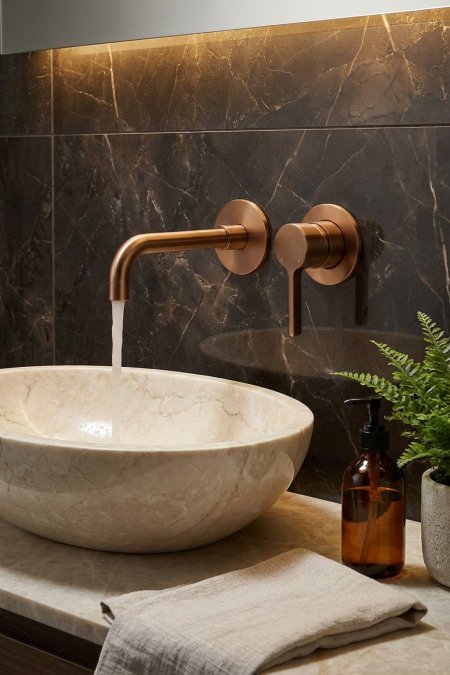 حنفية مغسلة حائطية – لون نحاسي / روز جولد