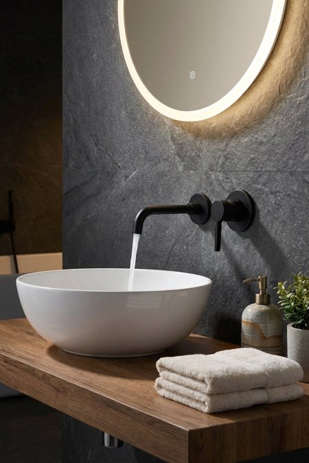 حنفية مغسلة حائطية مودرن – لون أسود مطفي