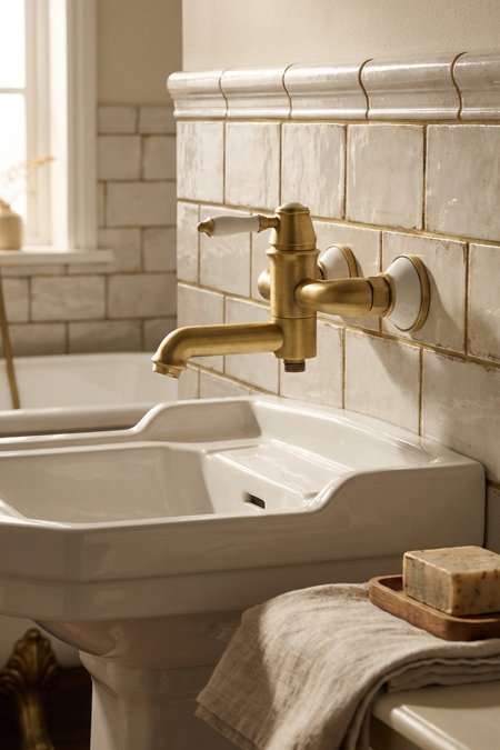 حنفية مغسلة حائطية كلاسيكية – لون ذهبي أنتيك