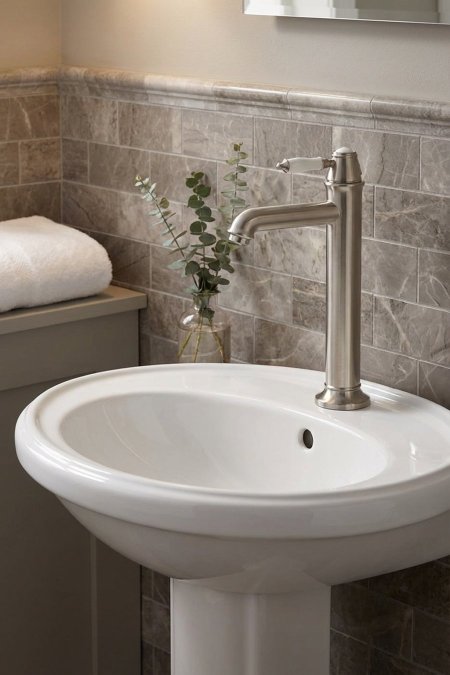 حنفية مغسلة كلاسيكية عالية – لون فضّي مطفي