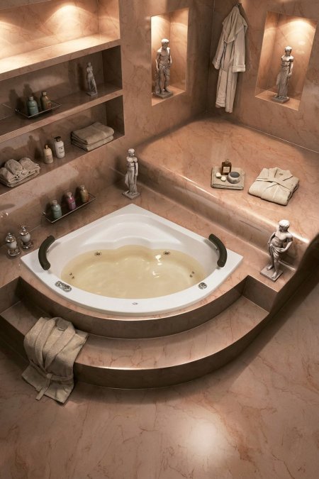 جاكوزي زاوية كلاسيكي – تشطيب رخامي بدرجات البيج