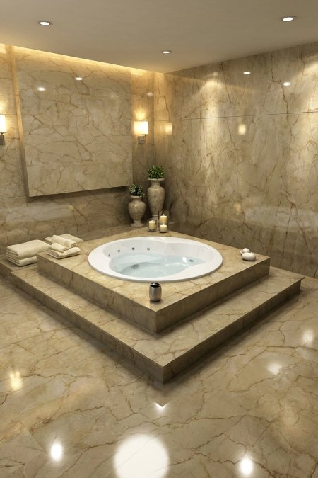 جاكوزي دائري مرتفع – تصميم سبا فاخر بلون بيج رخامي