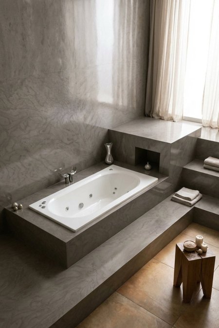 جاكوزي مستطيل رمادي – تصميم مودرن بجانب الشباك