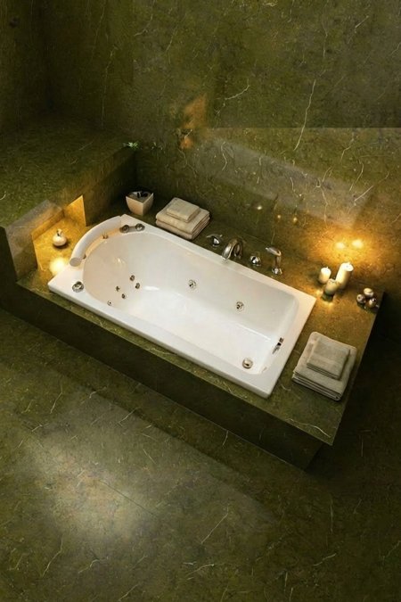 جاكوزي مستطيل أخضر – استرخاء مع إنارة شموع جانبية