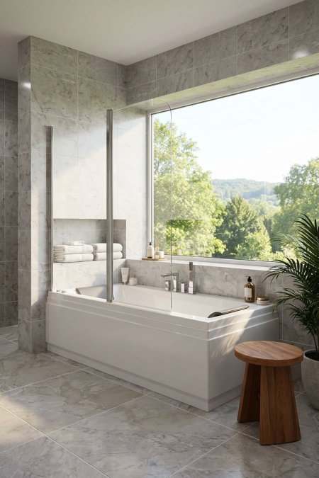 حوض استحمام مستقيم مع حاجز زجاجي – نظام بانيو/شاور