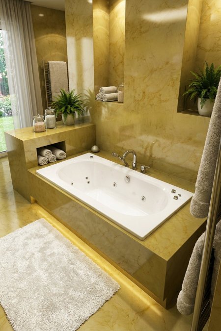 جاكوزي مستطيل مدمج – تشطيب رخامي ذهبي فاخر