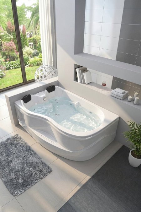 جاكوزي سبا داخلي لشخصين مع إضاءة داخلية وخارجية