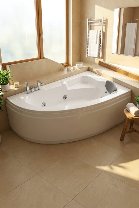 جاكوزي زاوية بتصميم بيضاوي ناعم – مناسب للمساحات الدافئة