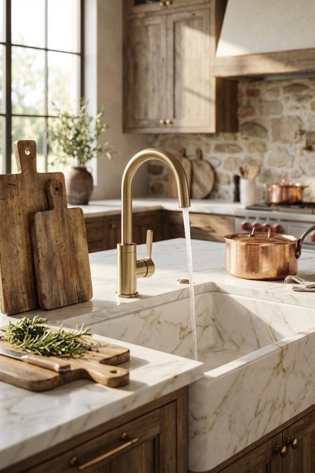 حنفية مطبخ رقبة عالية – ذهب مطفي (Brushed Gold) – ذراع واحدة